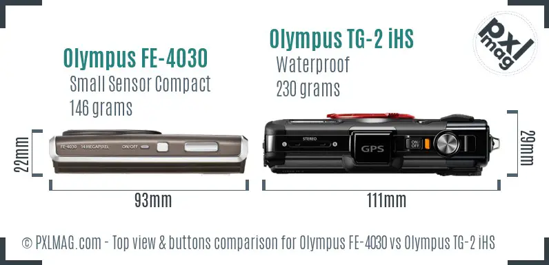 Olympus FE-4030 vs Olympus TG-2 iHS top view buttons comparison