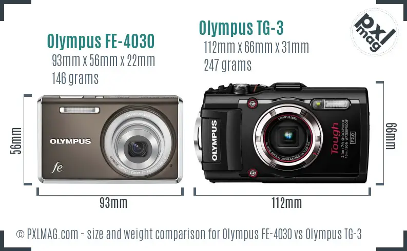 Olympus FE-4030 vs Olympus TG-3 size comparison