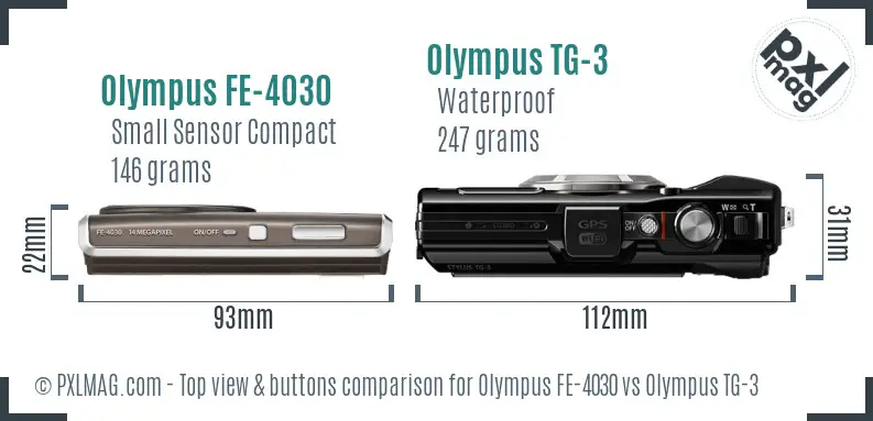 Olympus FE-4030 vs Olympus TG-3 top view buttons comparison