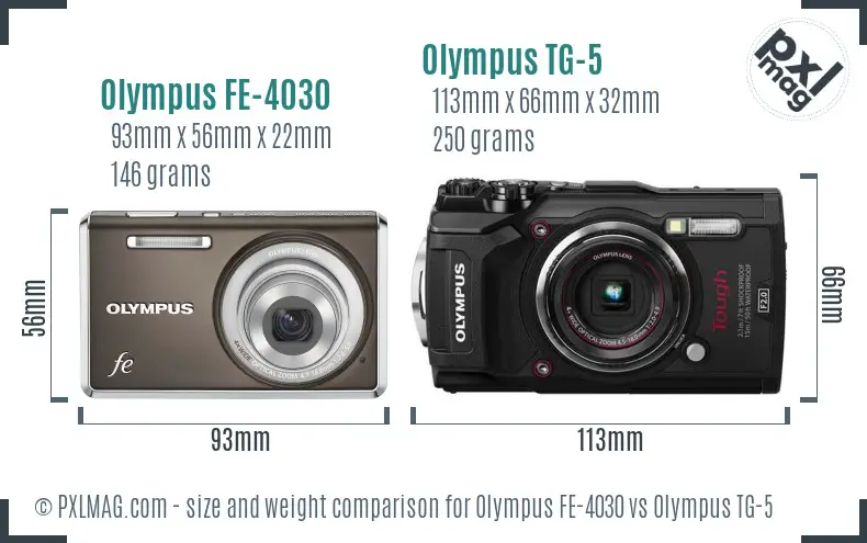 Olympus FE-4030 vs Olympus TG-5 size comparison