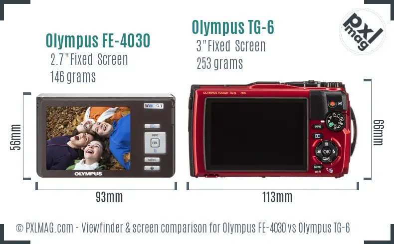 Olympus FE-4030 vs Olympus TG-6 Screen and Viewfinder comparison