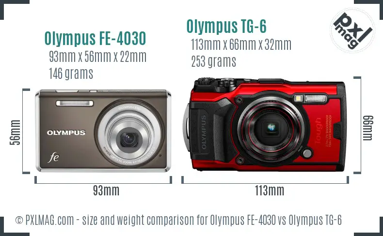 Olympus FE-4030 vs Olympus TG-6 size comparison