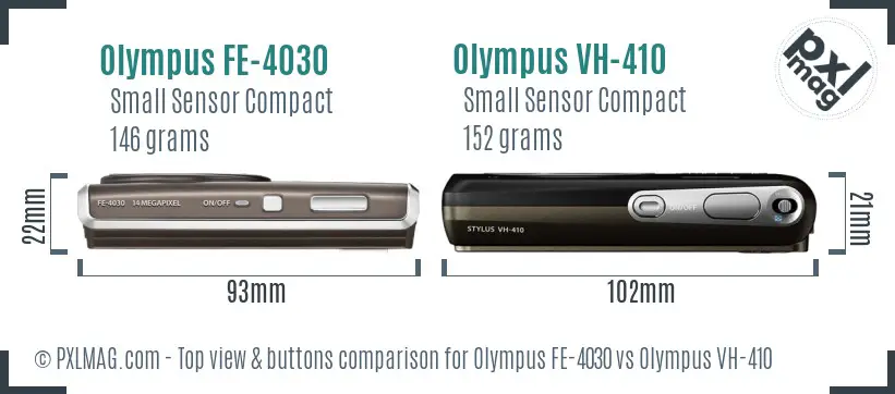 Olympus FE-4030 vs Olympus VH-410 top view buttons comparison