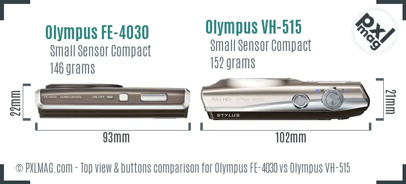 Olympus FE-4030 vs Olympus VH-515 top view buttons comparison