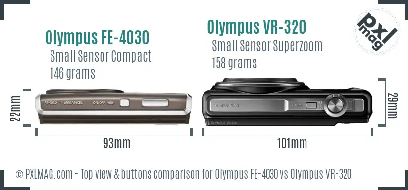 Olympus FE-4030 vs Olympus VR-320 top view buttons comparison