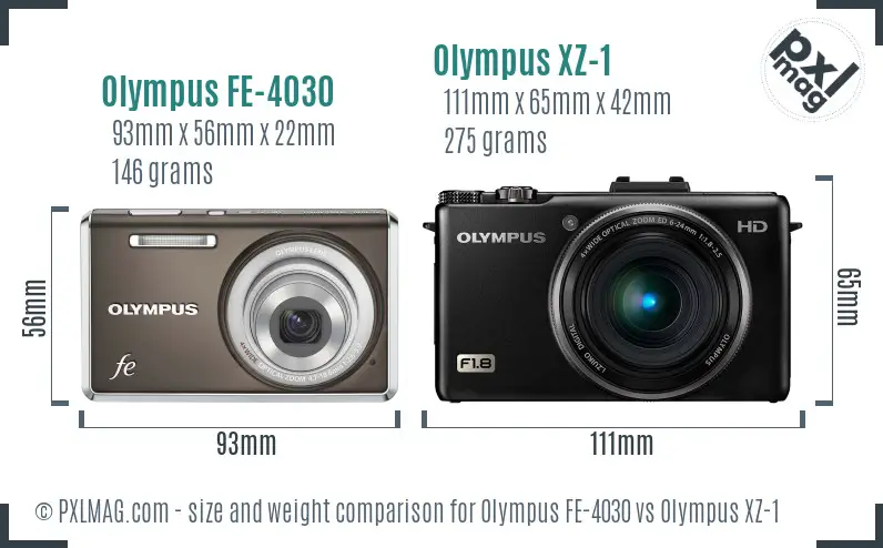 Olympus FE-4030 vs Olympus XZ-1 size comparison