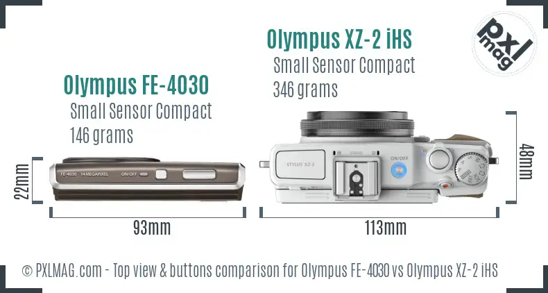 Olympus FE-4030 vs Olympus XZ-2 iHS top view buttons comparison