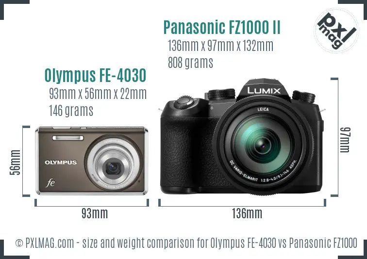 Olympus FE-4030 vs Panasonic FZ1000 II size comparison