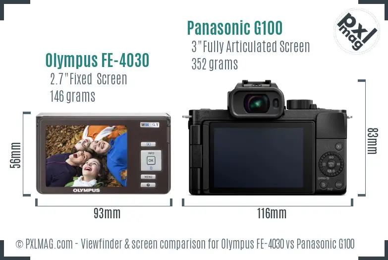 Olympus FE-4030 vs Panasonic G100 Screen and Viewfinder comparison