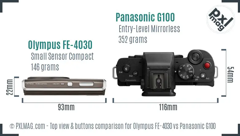 Olympus FE-4030 vs Panasonic G100 top view buttons comparison