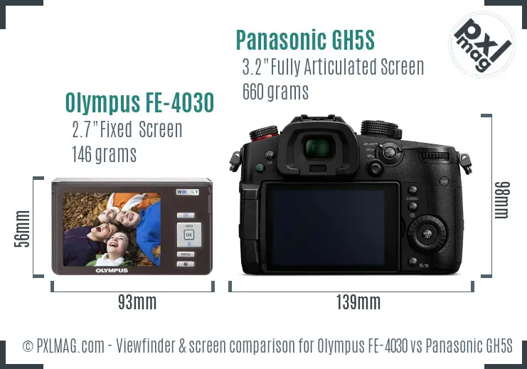 Olympus FE-4030 vs Panasonic GH5S Screen and Viewfinder comparison