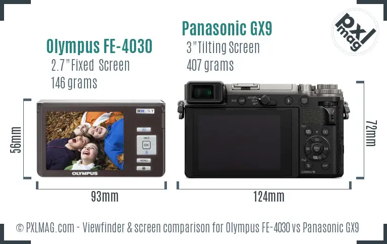 Olympus FE-4030 vs Panasonic GX9 Screen and Viewfinder comparison