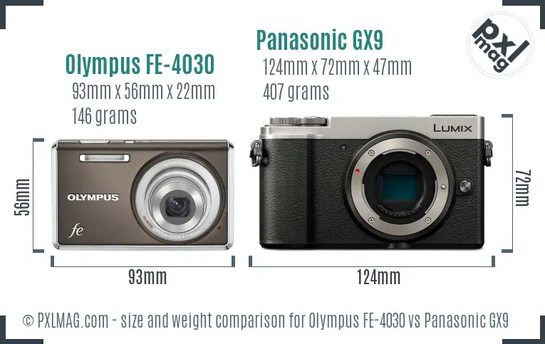 Olympus FE-4030 vs Panasonic GX9 size comparison