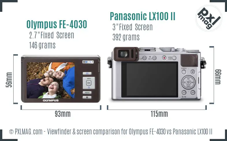 Olympus FE-4030 vs Panasonic LX100 II Screen and Viewfinder comparison