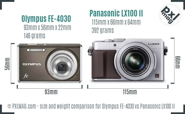 Olympus FE-4030 vs Panasonic LX100 II size comparison