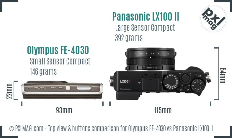 Olympus FE-4030 vs Panasonic LX100 II top view buttons comparison