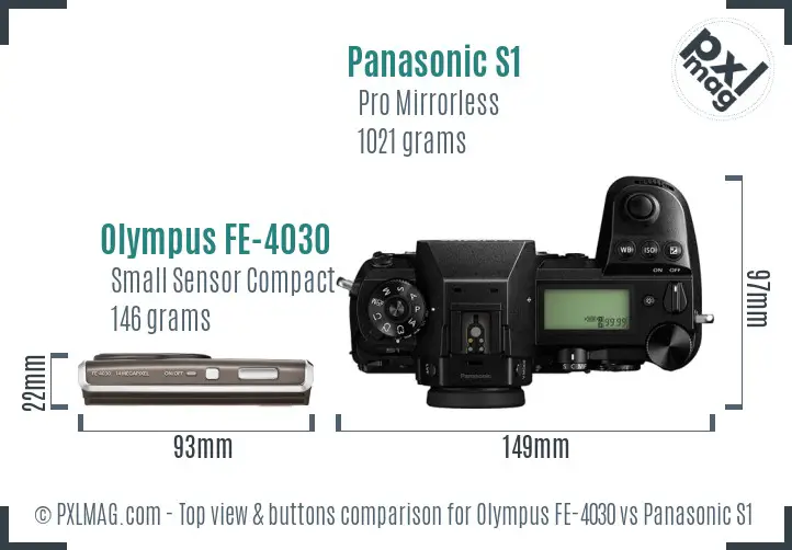 Olympus FE-4030 vs Panasonic S1 top view buttons comparison