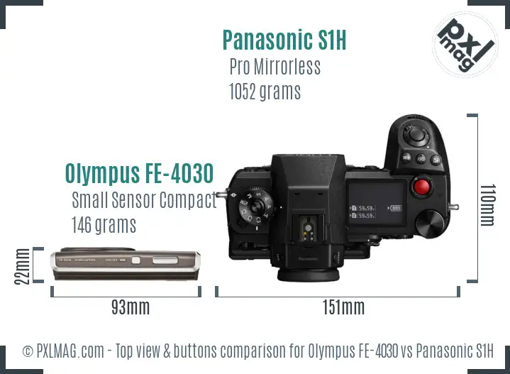 Olympus FE-4030 vs Panasonic S1H top view buttons comparison