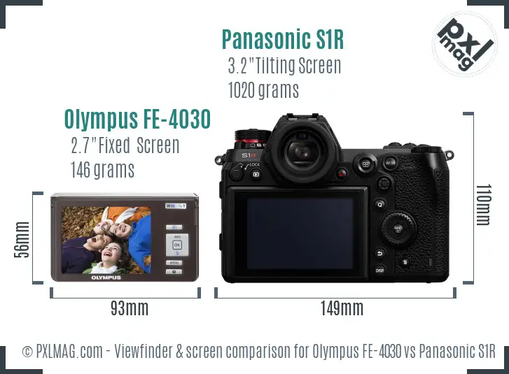 Olympus FE-4030 vs Panasonic S1R Screen and Viewfinder comparison