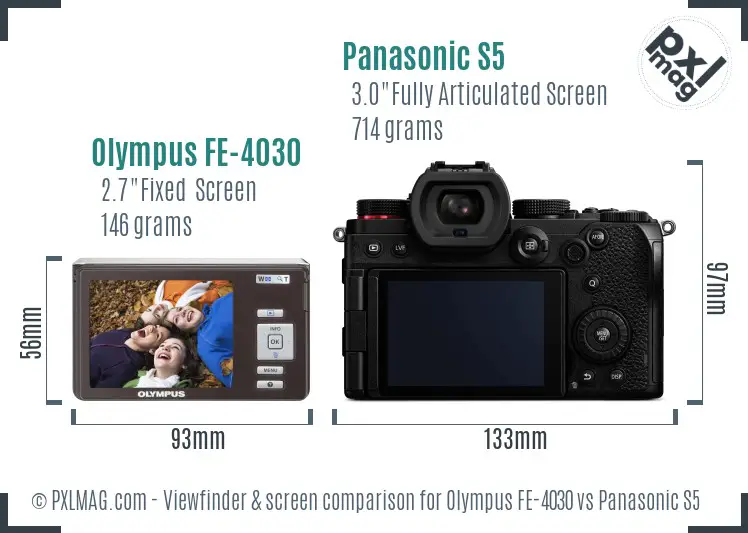 Olympus FE-4030 vs Panasonic S5 Screen and Viewfinder comparison