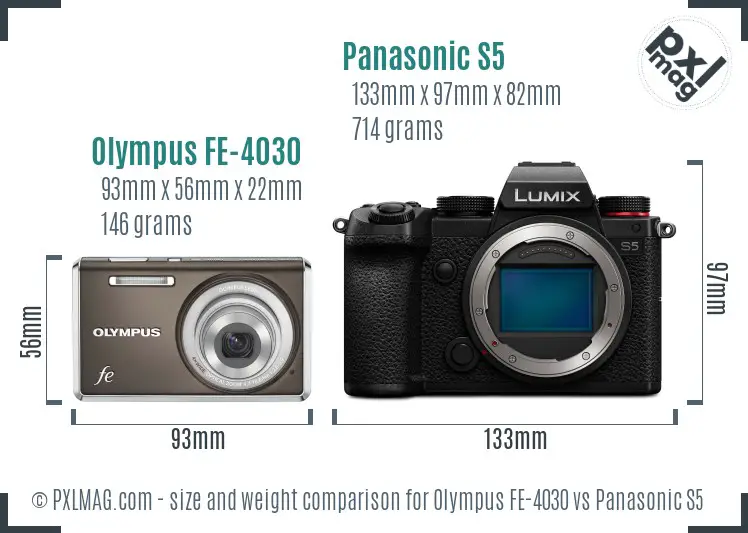 Olympus FE-4030 vs Panasonic S5 size comparison
