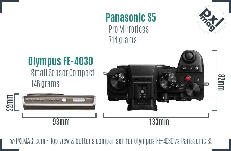 Olympus FE-4030 vs Panasonic S5 top view buttons comparison