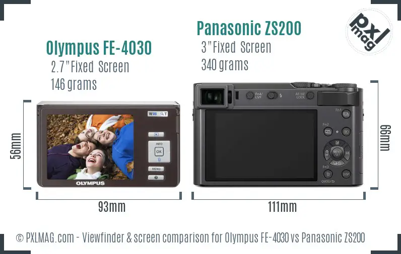 Olympus FE-4030 vs Panasonic ZS200 Screen and Viewfinder comparison
