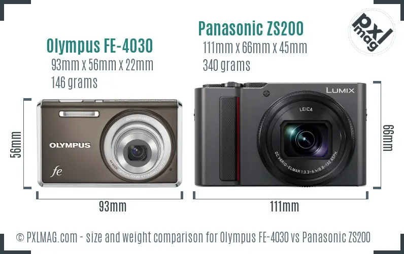 Olympus FE-4030 vs Panasonic ZS200 size comparison