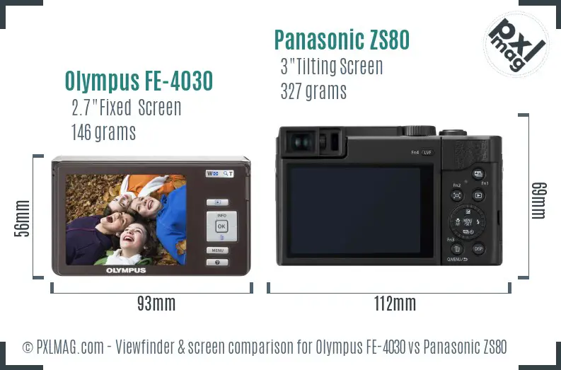 Olympus FE-4030 vs Panasonic ZS80 Screen and Viewfinder comparison