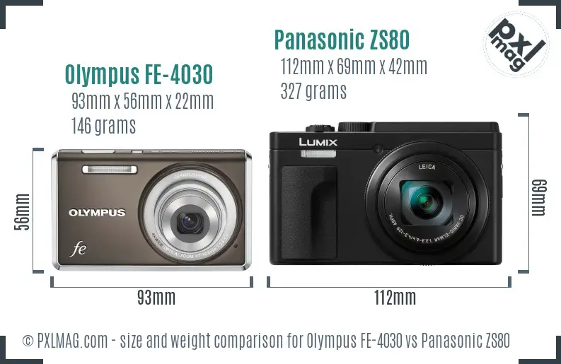 Olympus FE-4030 vs Panasonic ZS80 size comparison