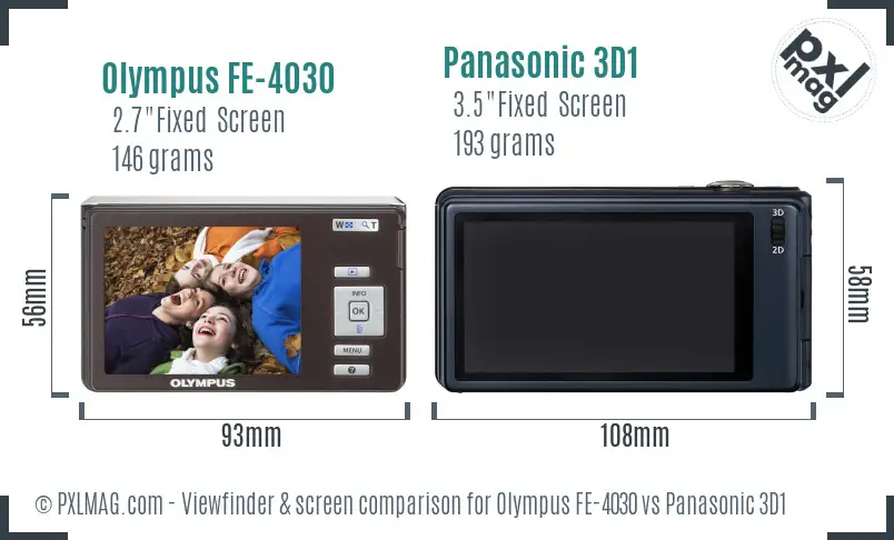 Olympus FE-4030 vs Panasonic 3D1 Screen and Viewfinder comparison