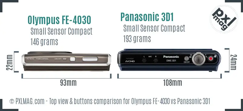 Olympus FE-4030 vs Panasonic 3D1 top view buttons comparison