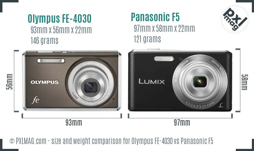 Olympus FE-4030 vs Panasonic F5 size comparison
