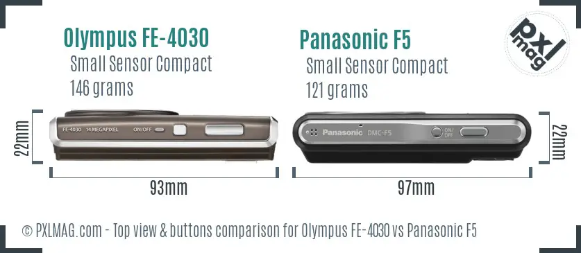 Olympus FE-4030 vs Panasonic F5 top view buttons comparison