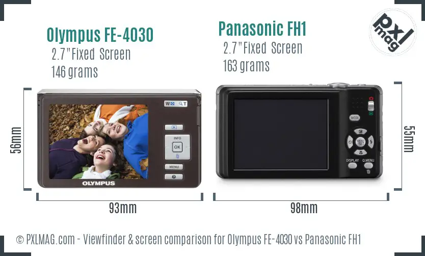 Olympus FE-4030 vs Panasonic FH1 Screen and Viewfinder comparison