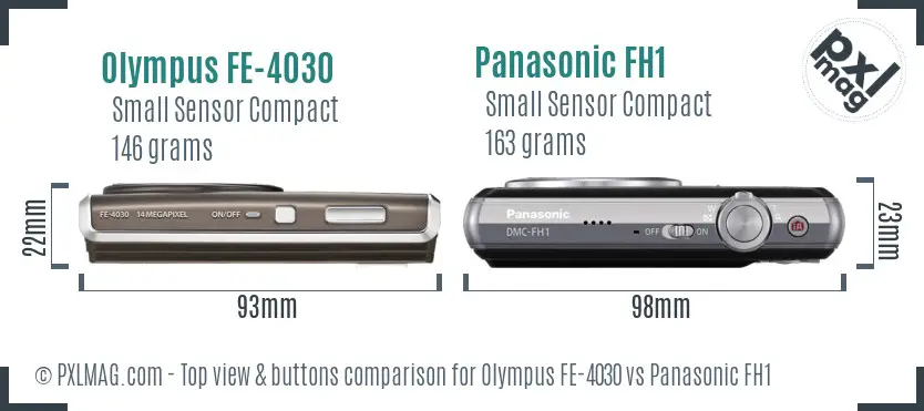 Olympus FE-4030 vs Panasonic FH1 top view buttons comparison