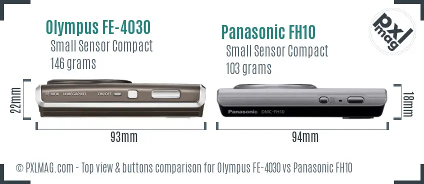 Olympus FE-4030 vs Panasonic FH10 top view buttons comparison