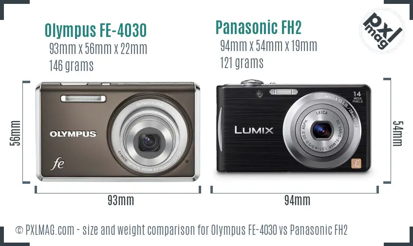 Olympus FE-4030 vs Panasonic FH2 size comparison