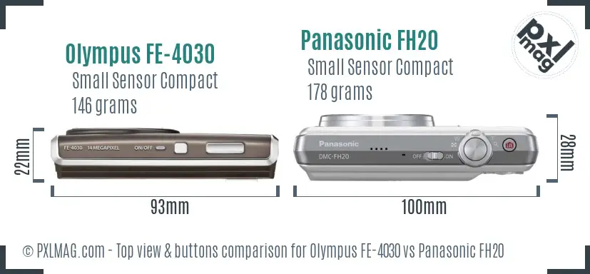 Olympus FE-4030 vs Panasonic FH20 top view buttons comparison