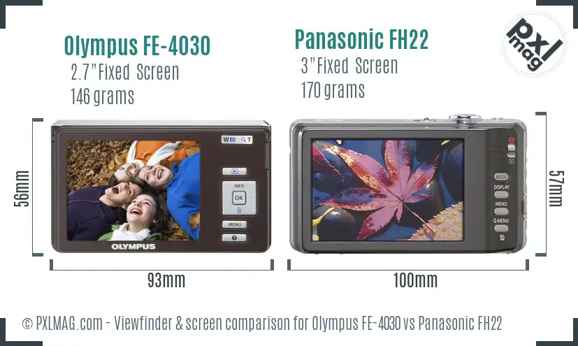Olympus FE-4030 vs Panasonic FH22 Screen and Viewfinder comparison