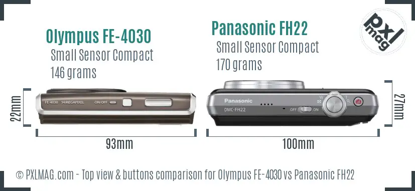 Olympus FE-4030 vs Panasonic FH22 top view buttons comparison