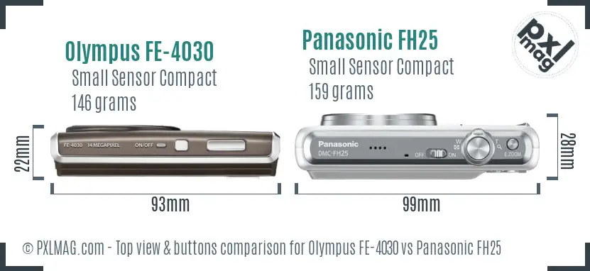 Olympus FE-4030 vs Panasonic FH25 top view buttons comparison