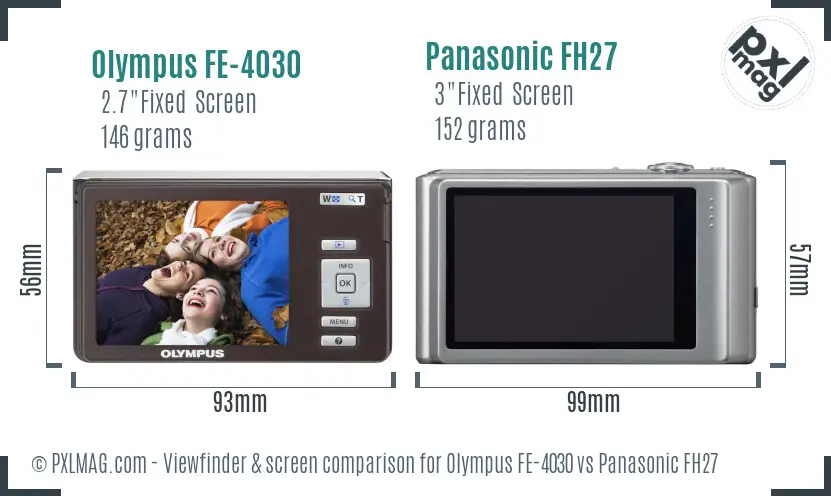 Olympus FE-4030 vs Panasonic FH27 Screen and Viewfinder comparison