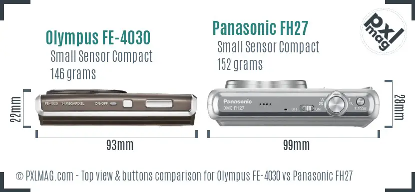 Olympus FE-4030 vs Panasonic FH27 top view buttons comparison