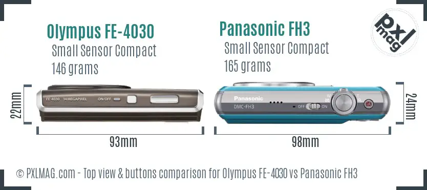 Olympus FE-4030 vs Panasonic FH3 top view buttons comparison