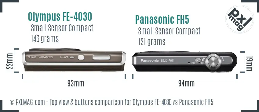 Olympus FE-4030 vs Panasonic FH5 top view buttons comparison