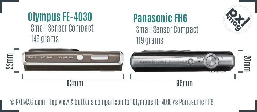Olympus FE-4030 vs Panasonic FH6 top view buttons comparison