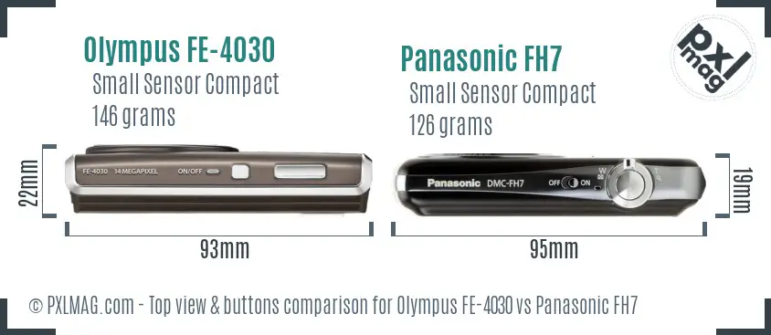 Olympus FE-4030 vs Panasonic FH7 top view buttons comparison