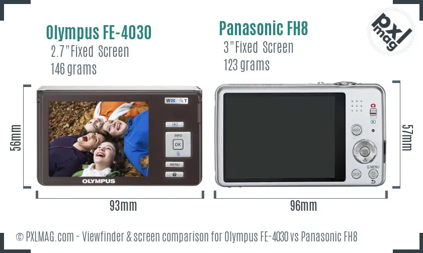 Olympus FE-4030 vs Panasonic FH8 Screen and Viewfinder comparison