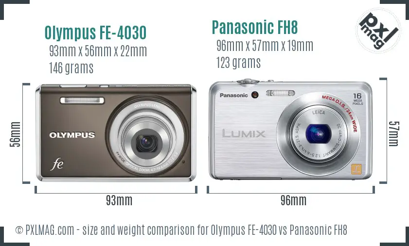 Olympus FE-4030 vs Panasonic FH8 size comparison